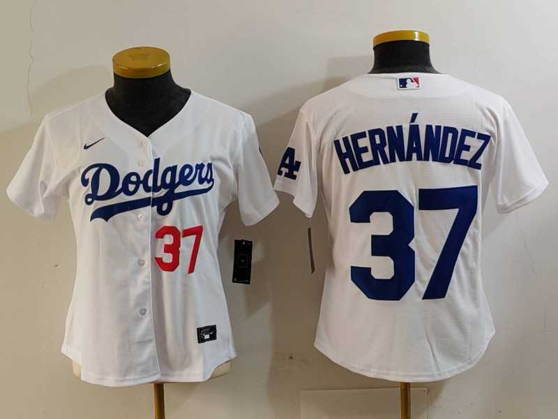 Womens Los Angeles Dodgers #37 Teoscar Hernandez Number White Cool Base Stitched Jersey->mlb womens jerseys->MLB Jersey